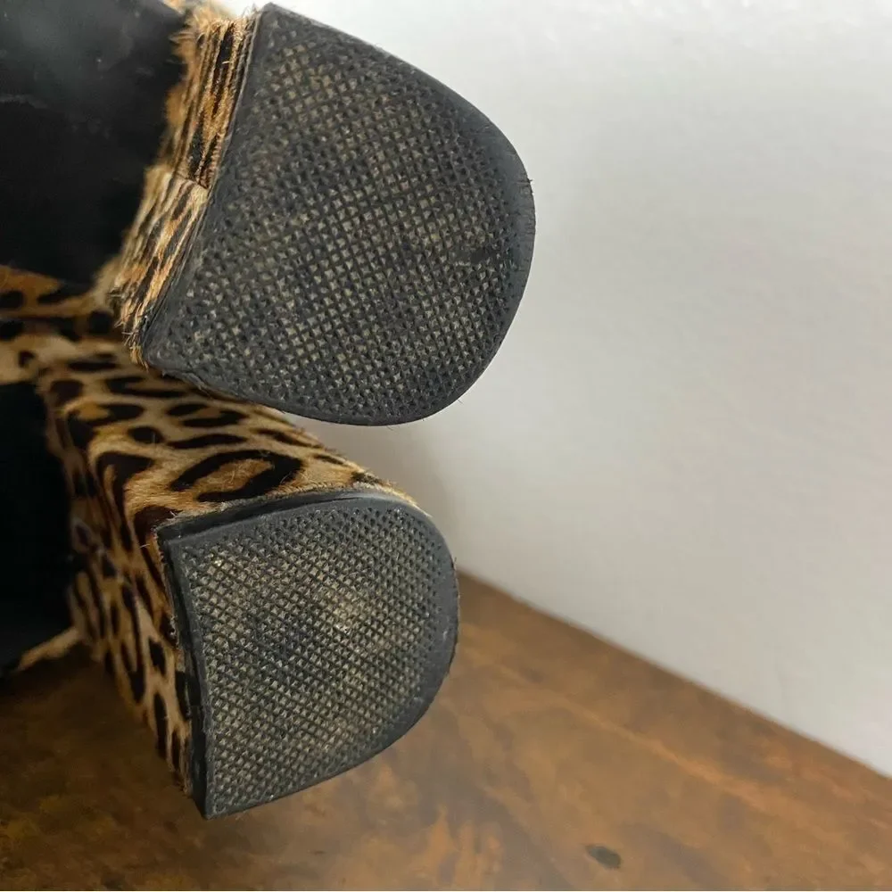 Steve Madden “Pixie” leather calf hair leopard print booties